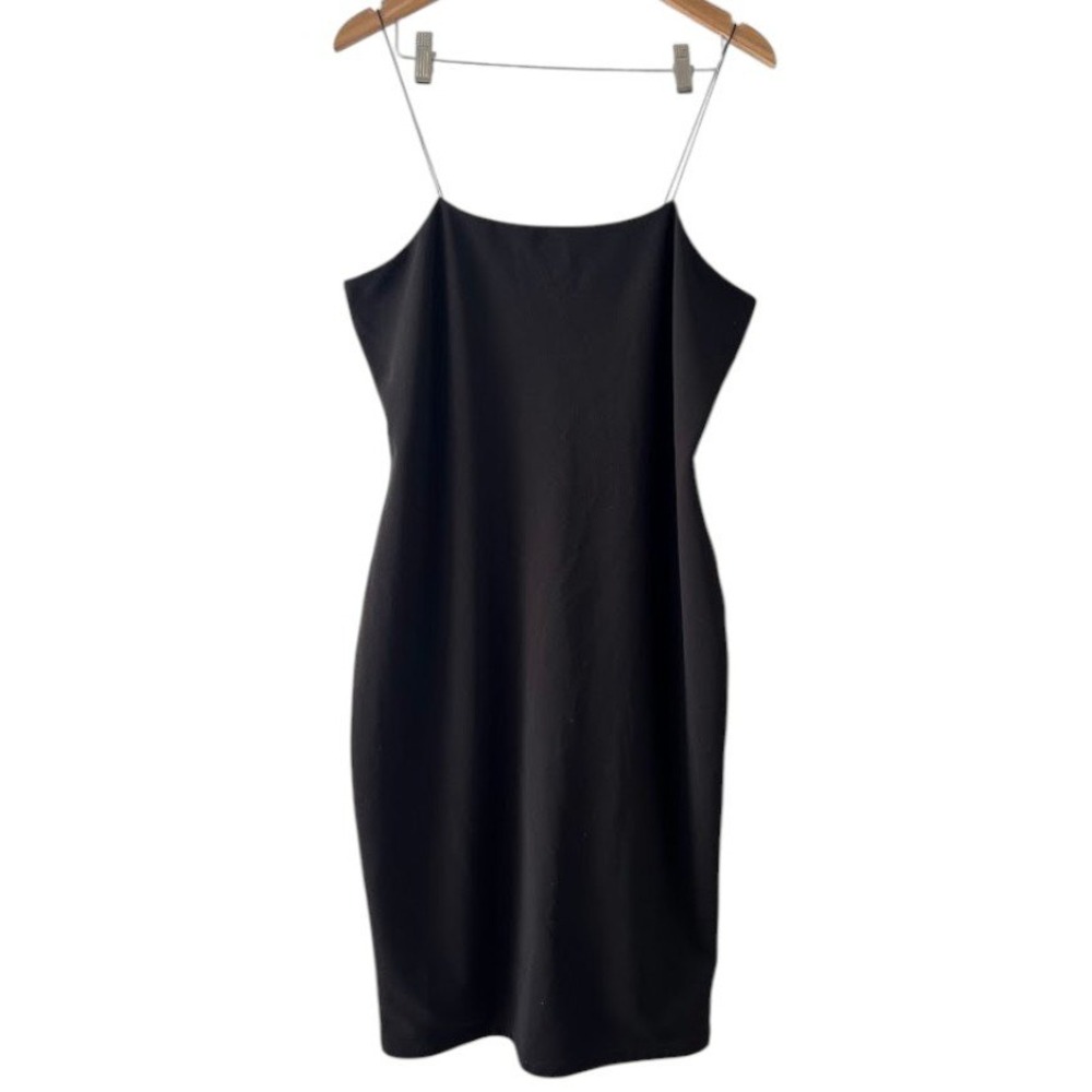 By Egreis Black Spaghetti Strap Midi Dress XXL Stretchy Bodycon Minimalist